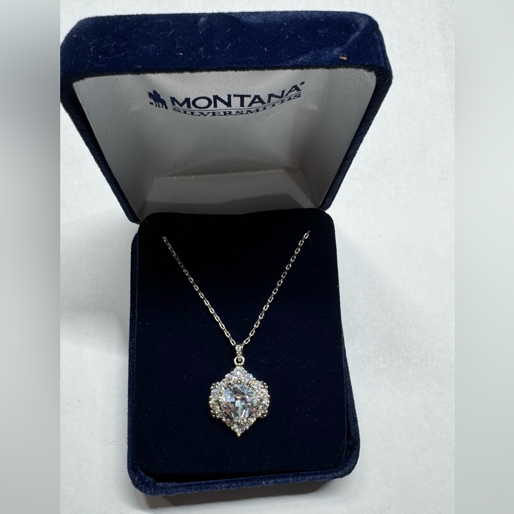 20cm. Adjustable-Montana Silversmiths Silver Necklace With Crystal Pendant